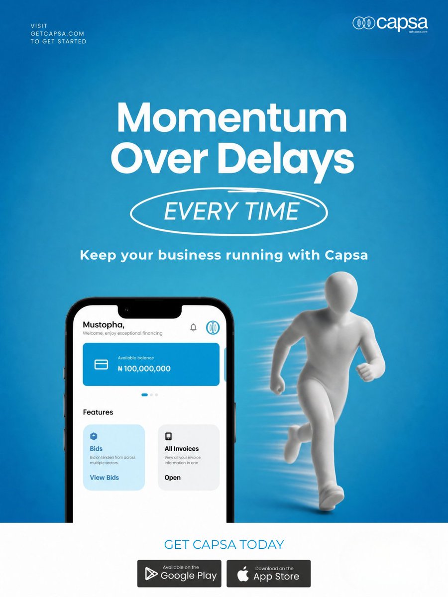 GetCapsa's tweet photo. An unpaid invoice is momentum standing still.

Capsa gets you paid early, so your business never stops running. 

Momentum over delays. Every time. 

Sign up on https://t.co/nv3PKJF8Cx today.

#GetCapsa #invoicefinancing #supplychainfinancing #KeepItRunning https://t.co/0uiBrpC2XY