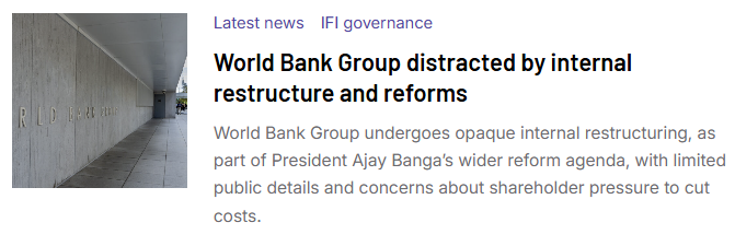brettonwoodspr's tweet photo. The @WorldBankGroup is undergoing an opaque internal restructuring, as part of President Ajay Banga’s wider reform agenda, with limited public details and concerns that the changes are guided by shareholder pressure to cut costs
#ObserverSummer26
https://t.co/TsRXYH7jTn https://t.co/AUEh3xpz1l