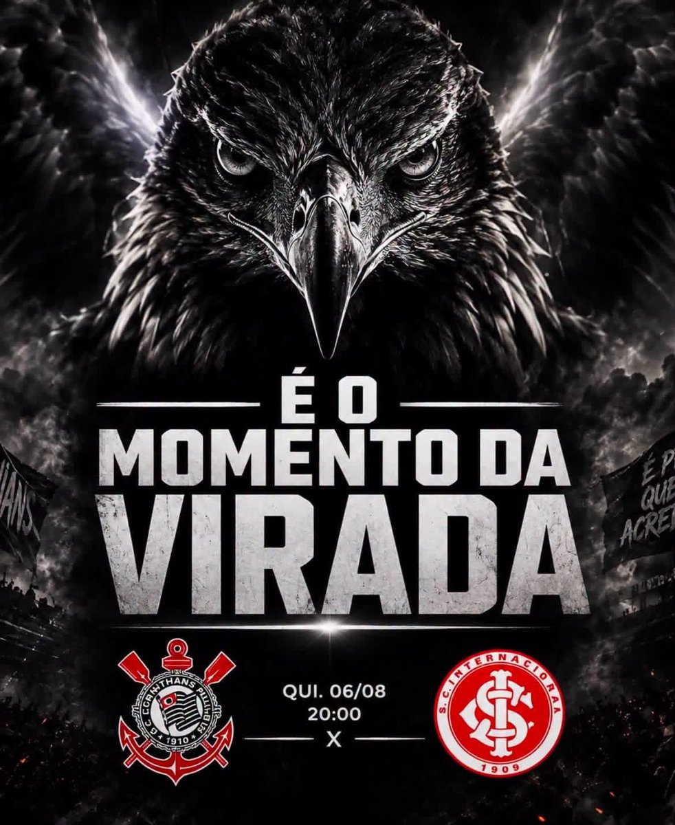lindifc's tweet photo. Bom dia. Chegou o momento que nós temos que nos unir pra fazer a diferença. Sem sofrimento não tem graça. Afinal, somos o time do povo 👉

É na dificuldade que o Corinthians cresce, é quando todos duvidam que a Fiel empurra e faz a diterença.

⚫️ Quinta-feira é mais uma batalha. Não importa o placar do primeiro jogo, enquanto a bola estiver rolando, a nossa torcida vai acreditar até o último segundo.

⚪️ É hora de jogar com raça, alma e coração. É hora de mostrar por que essa camisa pesa.

É o momento da virada. Vai, Corinthians! 🦅
