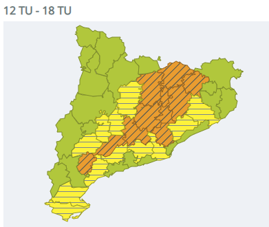 emergenciescat's tweet photo. Augmenta la probabilitat de fortes pluges aquesta tarda que poden anar acompanyades de tempesta i pedra

➡️Es demana molta prudència en els desplaçaments prop de zones inundables i en les activitats a l’aire lliure

Alerta #INUNCAT

Més ℹ️ https://t.co/5YZUHZ5Lz4 https://t.co/upTrbrVST4