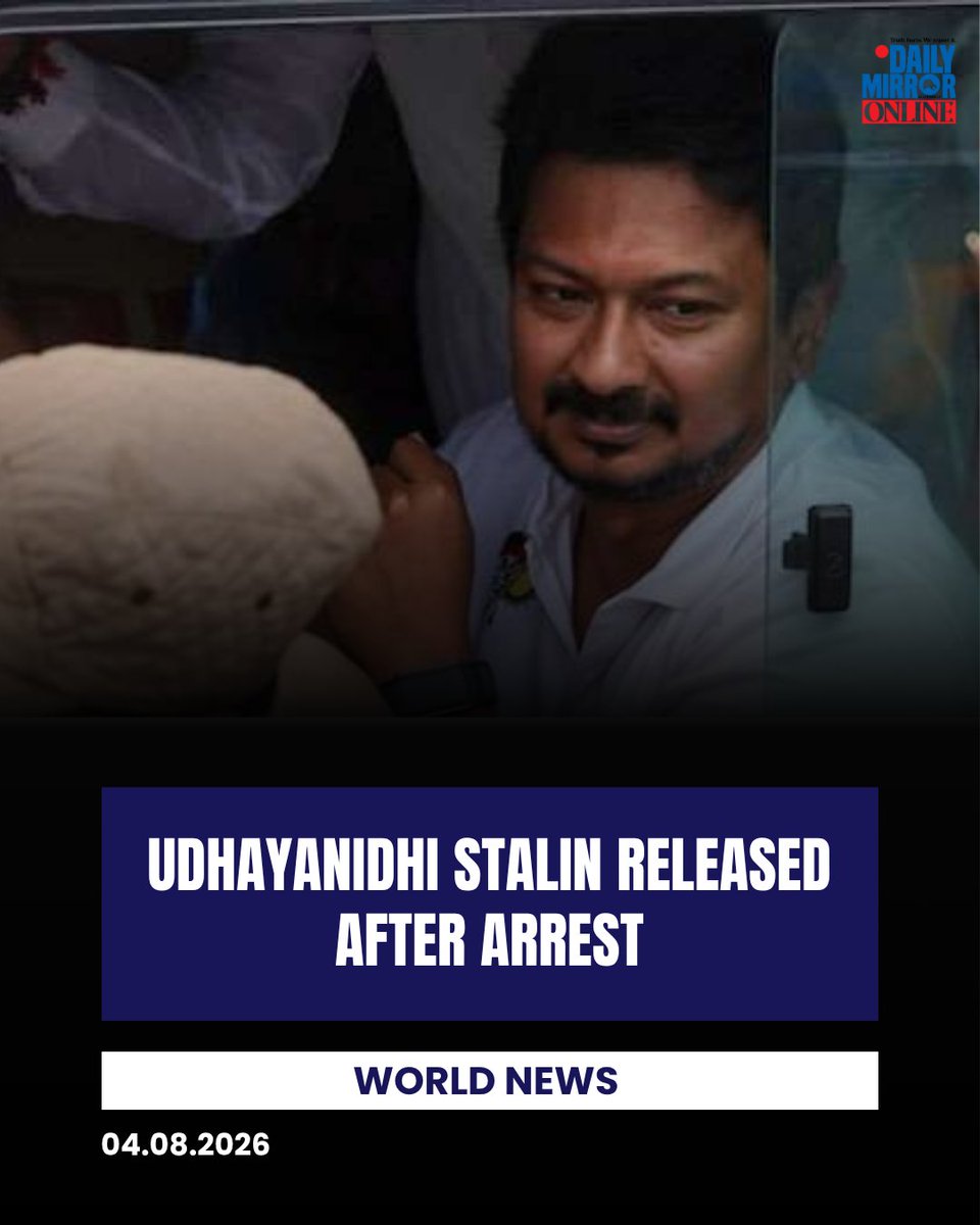 Dailymirror_SL's tweet photo. Udhayanidhi Stalin released after arrest

Read more 👉https://t.co/ofB2ZwzA2E https://t.co/cssRT3ybT8