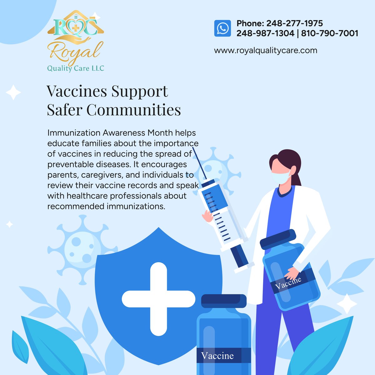 _royalquality's tweet photo. Immunization Awareness Month encourages families to stay informed about vaccines and preventive care. This awareness effort reminds everyone that timely immunization can help protect individuals, loved ones, and the wider community💉🛡️.

#ImmunizationAwarenessMonth https://t.co/Suf6Ffs0k1