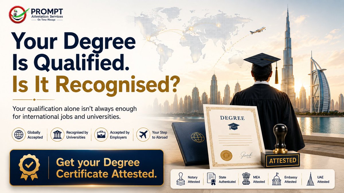 attestationuae1's tweet photo. Your degree earns your qualification. Attestation earns its recognition.  If you're planning to work or study abroad, get your Degree Certificate Attested with Prompt Attestation Services. #DegreeAttestation #UAEAttestation #DocumentAttestation #StudyAbroad https://t.co/RTzu7Bv90m