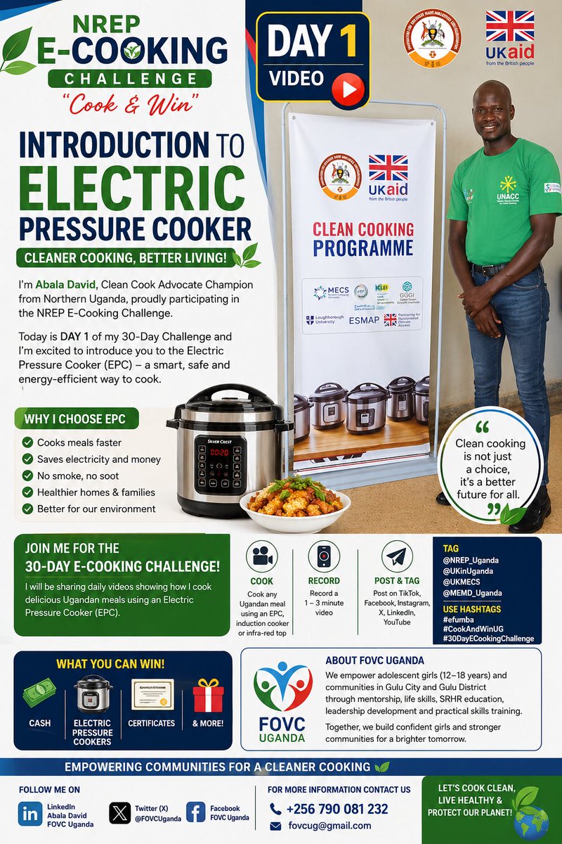 AbalaDavid2's tweet photo. "My name is Abala David, a Clean Cooking Advocate Champion from Gulu City, Northern Uganda, participating in the NREP 30-Day E-Cooking Challenge." https://t.co/SFqSymefvl