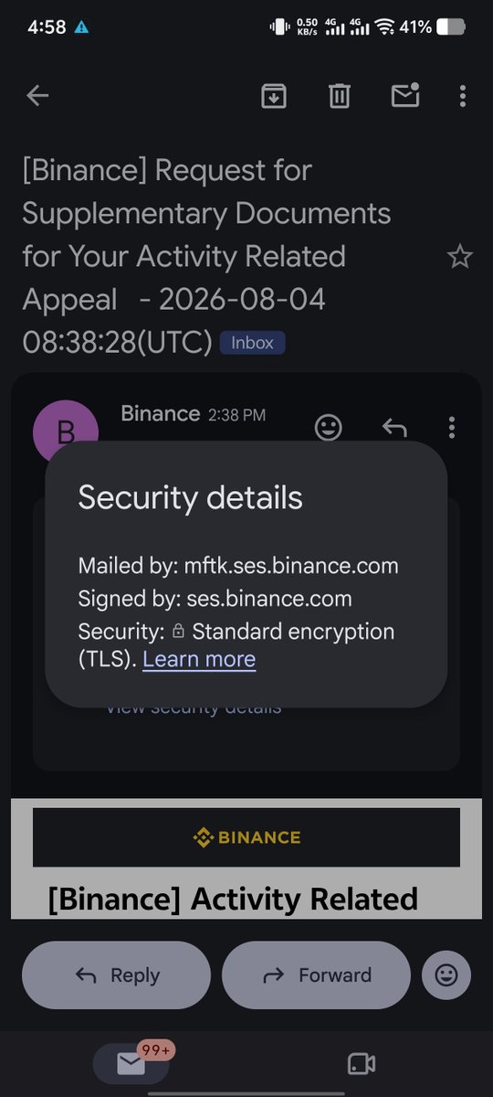 Saib445's tweet photo. @BinanceHelpDesk Is it binance real mail? https://t.co/VYnIaviToE