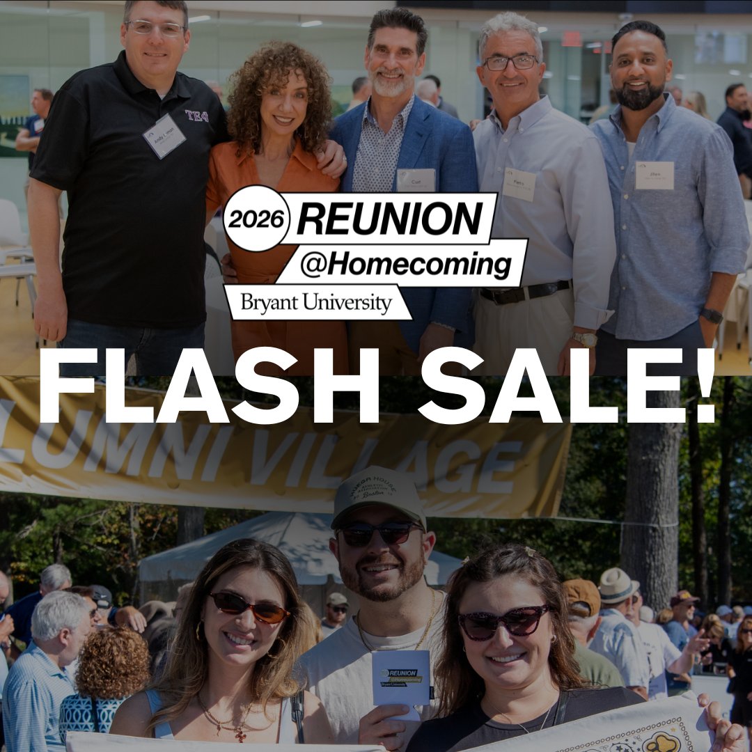 bryantalumni's tweet photo. ⚡️FLASH SALE!⚡️

Get $10 off all* @BryantUniv Reunion@Homecoming events! Register today at https://t.co/jsbryjwD0A!

*Excludes golf, gameday tickets, and parking passes https://t.co/jp7wxnk2dQ