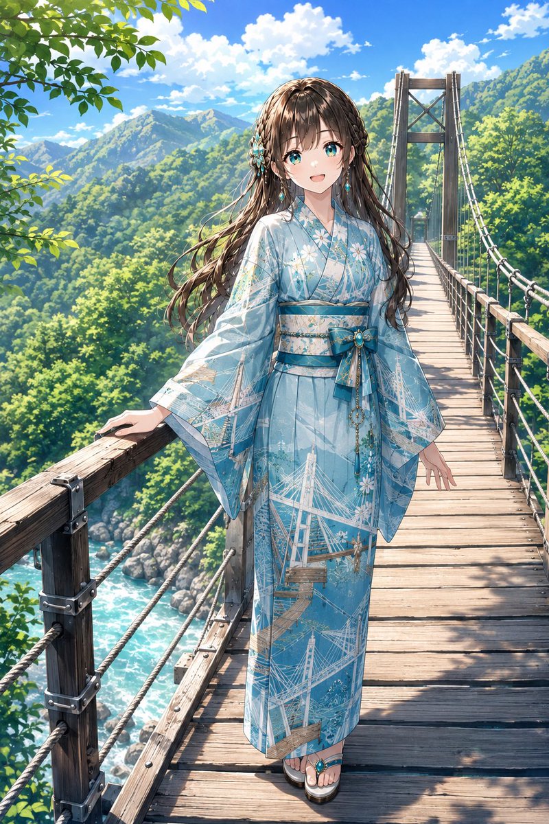 sig_naru's tweet photo. 今日は浴衣と吊り橋の日なんですね！

うはおけさんがとっても素敵なプロンプトを公開されていたので、なるといばらでやってみました！✨
遡って過去のプロンプトも拝見しましたが、どれも素敵で色々やってみたくなりました🥹

今後もよろしくお願いいたします✨

#うかた 
#うはおけプロンプト https://t.co/eG9cn3mxeN