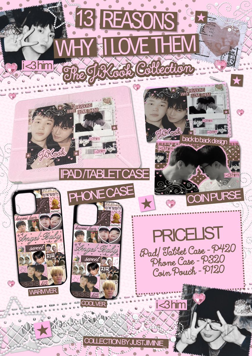justjiminie_'s tweet photo. ͙͘͡★ 13 REASONS WHY I LOVE THEM 
  ⤷ the #jikook collection

🧾order period: AUG. 4 — AUG. 22
💵 dop: AUG. 23

🔗 order here: https://t.co/17Al9Y3ATU
🩷 more details in the form! 

🌏 for WW GOs, send me a dm! 
💝 first 10 with gift! see below ↓ https://t.co/RE6FQGrmVC