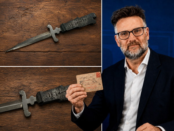 HansonsUK's tweet photo. Behind every object lies a story... and some stories deserve to be remembered.

This remarkable First World War collection, belonging to Private John Brookfield Wareing, includes a poignant letter to his young son, an undelivered envelope returned after his death, and a paper knife crafted from wartime shrapnel.

In his latest column, Charles Hanson reflects on why discoveries like these are about so much more than auction estimates – they're about preserving lives, memories and history.

Read the full story below. ⬇️

https://t.co/UrvwoJQPEB

#HansonsAuctioneers #HansonsDerbyshire #CharlesHanson #FirstWorldWar #MilitaryHistory #History #Remembrance #StoriesBehindTheObjects #Antiques #Auctioneers