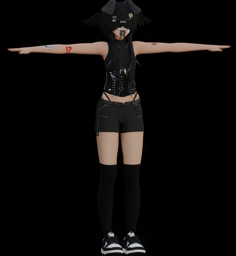 furrysync's tweet photo. New commission complete! Grunge alt avatar with custom outfit design, tattoo details, and a statement headpiece Ready for VRChat 🐾Slots open inquire in DMs #VRChat #VRChatAvatars #VRCAvatars #CommissionsOpen #AvatarCommission #Blender3D #3Dart #AltFashion #EgirlAesthetic #VTuber https://t.co/Lx22W5vVuz