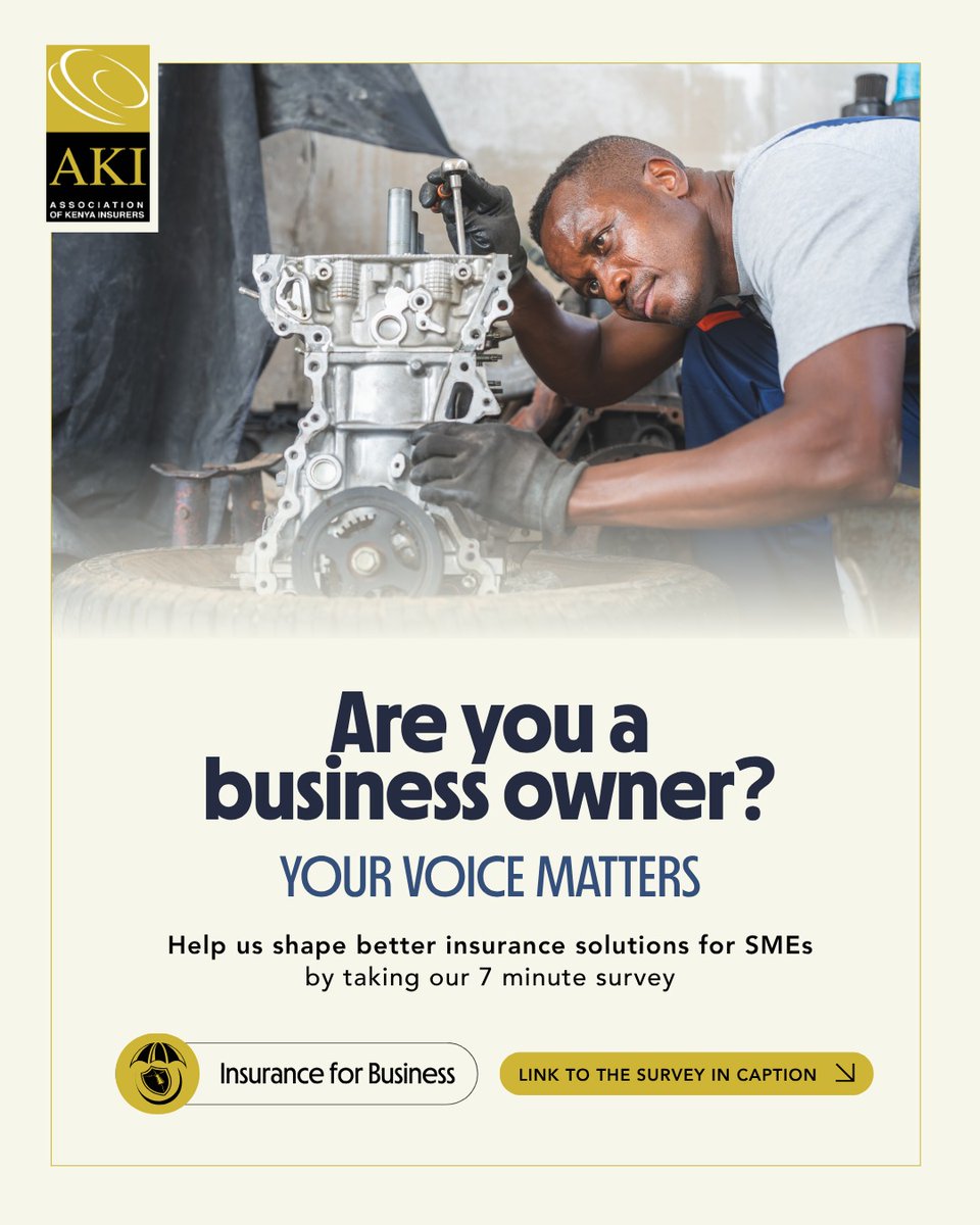 AKI_Kenya's tweet photo. Your business deserves insurance solutions that work for you.

Are you a business owner? We want to hear from you.

AKI is conducting a short survey to better understand the insurance needs, experiences, and challenges faced by Micro, Small and Medium Enterprises (MSMEs).

Your feedback will help shape insurance solutions that are more practical, accessible, and responsive to the realities of doing business in Kenya.

📝 Take a few minutes to complete the survey:
https://t.co/ykODgVuHhE

Thank you for helping shape the future of insurance for Kenyan businesses.