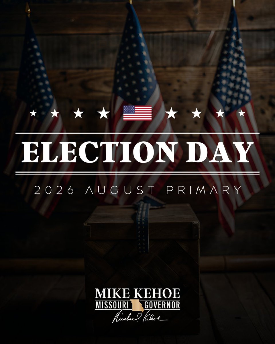 GovMikeKehoe's tweet photo. 🇺🇸 🗳️ Today, Missourians have the opportunity to help shape the future of our state. 🗳️ 🇺🇸

Polls are open until 7 p.m. 

Find Your Polling Place: https://t.co/ZET1GVGgDA https://t.co/jpg8GTIYIz