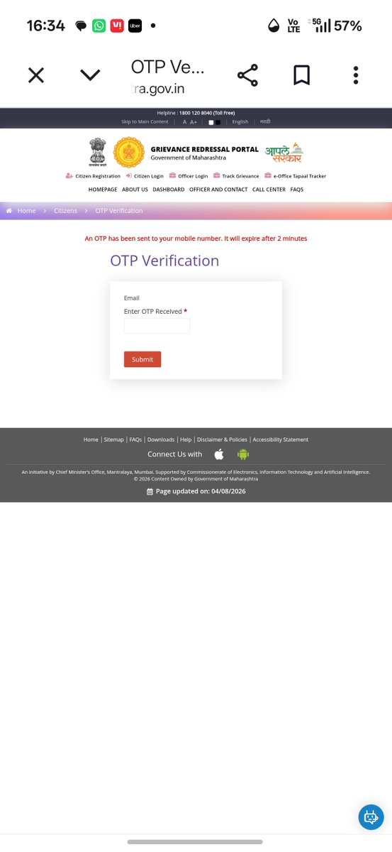 dsdhuri's tweet photo. Dear sir, madam
kindly check Apale Sarkar portal registration OTP not get generated.
I tried 7 times!
Need to check🙏
@MahaChiefSec https://t.co/Mzpzs2COXC