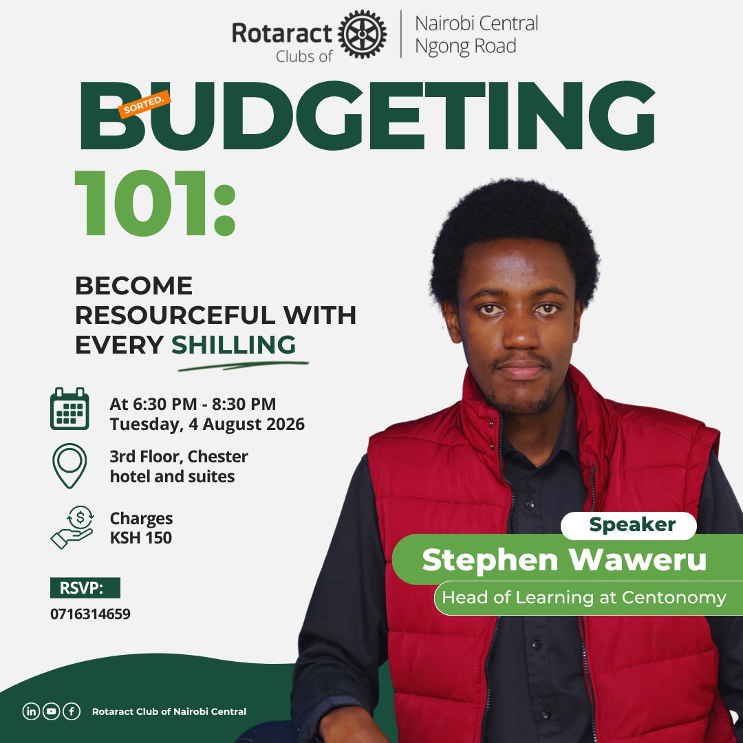 RCNC_ROTARACT's tweet photo. Join us for Budgeting 101: Become Resourceful with Every Shilling, featuring Stephen Waweru, Head of Learning at Centonomy and a passionate advocate for financial literacy. Through his work, Stephen has equipped individuals and businesses across Kenya with practical strategies https://t.co/6MluMz3iIk