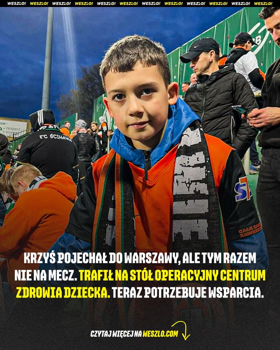 WeszloCom's tweet photo. Krzyś ma 11 lat i jest kibicem Zagłębia Lubin. Był na ponad 30 wyjazdach. 

Teraz chłopiec cierpi na nowotwór złośliwy mózgu i rdzenia kręgowego.

Wspierają go kibice z całej Polski, jednocząc się. Wy też możecie. LINK ⬇️ https://t.co/XkunkctmKC