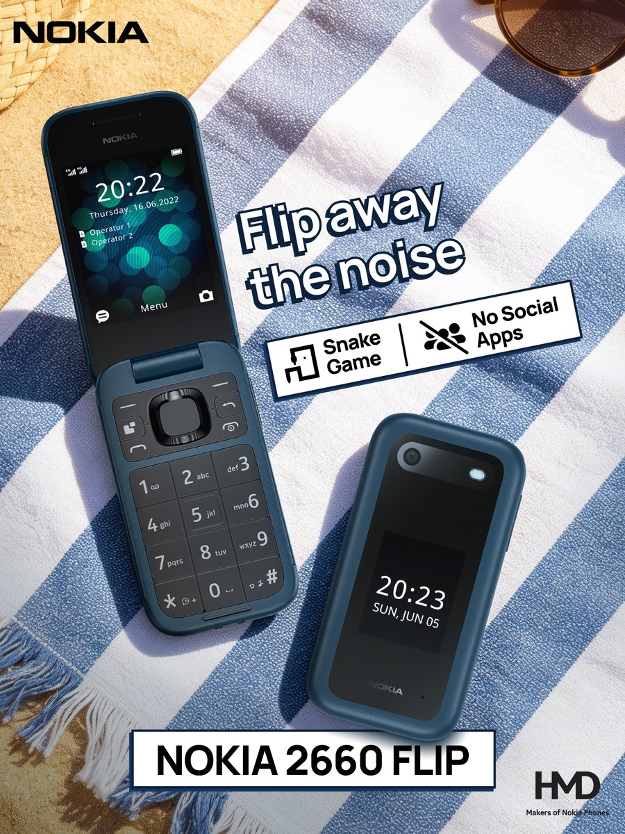 HMDdevicesIN's tweet photo. The best moments aren't found on a feed-they're the ones happening around you.
With no social media distractions and timeless fun of Snake game, the Nokia 2660 Flip lets you stay connected to people, not endless scrolling.
#Nokia2660Flip #FeaturePhone #SnakeGame #DigitalDetox #HMD #HMDIndia
(Nokia 2660 Flip, feature phone India, classic flip phone, Snake Game, digital detox phone, HMD)