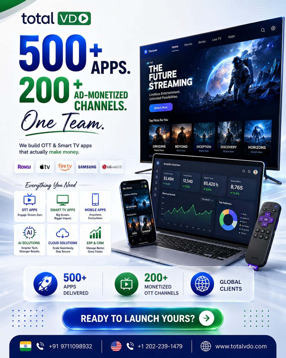 total_vdo's tweet photo. Total VDO specialized in Full-stack web, native Android & iOS, AI integration, CRM automation.
#DigitalTransformation #OTTAppDevelopment #WebDevelopment #AppDevelopment #SmartTVApps #VideoStreaming #LiveStreaming #VOD #TechSolutions #TotalVDO #Noida #ghl https://t.co/9ehQsCIPfY