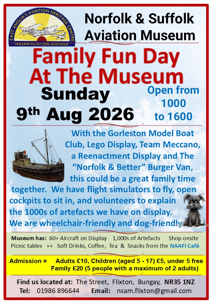 FlixtonMuseum's tweet photo. 𝗡𝗲𝘅𝘁 𝗮𝘁 𝗡𝗔𝗦𝗔𝗠

𝗙𝗮𝗺𝗶𝗹𝘆 𝗙𝘂𝗻 𝗗𝗮𝘆 𝗮𝘁 𝗧𝗵𝗲 𝗠𝘂𝘀𝗲𝘂𝗺
𝗦𝘂𝗻𝗱𝗮𝘆 𝟵𝘁𝗵 𝗔𝘂𝗴𝘂𝘀𝘁 𝟮𝟬𝟮𝟲

A great family day out with lots to do and lots to do.

➡️ For more on this event go to: https://t.co/gt4oWFv5FB https://t.co/Q0Oxb9Zddl