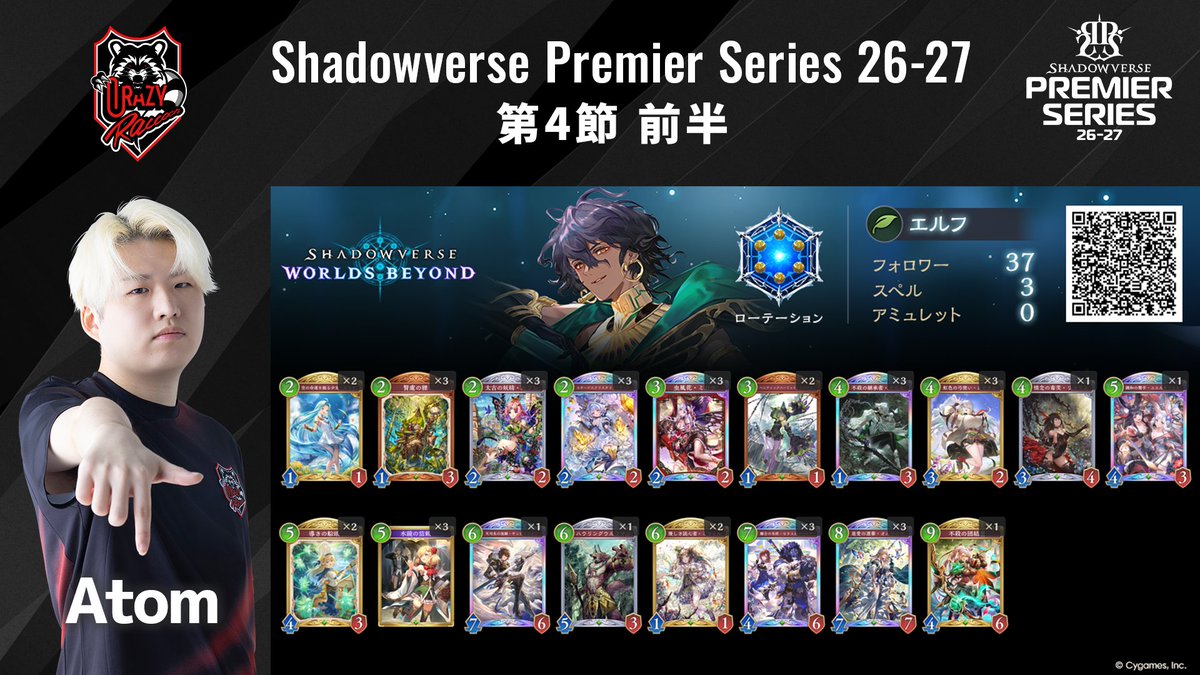 shadowversePS's tweet photo. ◤ Crazy Raccoon デッキリスト公開 ◢

8/5（水）第4節 前半
Crazy Raccoonのデッキリスト公開！

#シャドバPS #CRWIN https://t.co/XJXzvv5vVu