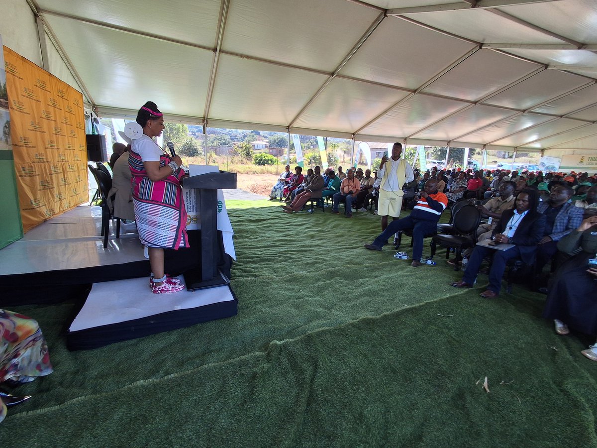 environmentza's tweet photo. DM @BerniceSwarts1 is on stage and says this is her second visit to #TMAC, and when she came to the @VhembeDM in March 2025 for the E-Waste Imbizo, she saw first-hand the scale and value of this women-led initiative. She also says she is not here today simply to admire its work, but she is amazed by the work that #TMAC is doing in the management and protection of our land and environment in a sustainable manner.