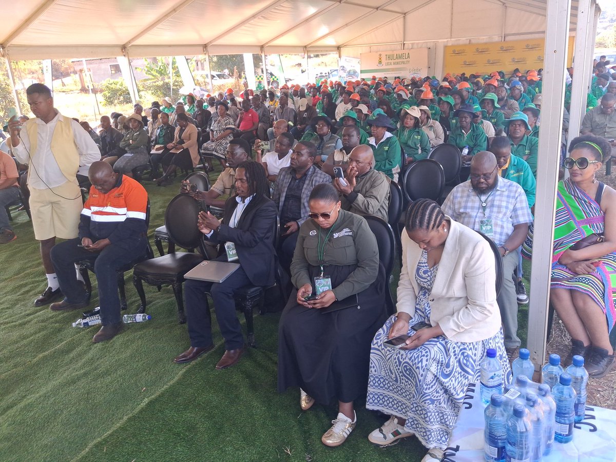 environmentza's tweet photo. DM @BerniceSwarts1 is on stage and says this is her second visit to #TMAC, and when she came to the @VhembeDM in March 2025 for the E-Waste Imbizo, she saw first-hand the scale and value of this women-led initiative. She also says she is not here today simply to admire its work, but she is amazed by the work that #TMAC is doing in the management and protection of our land and environment in a sustainable manner.
