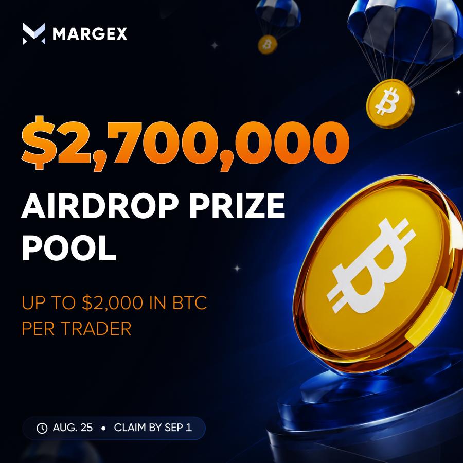 Margexcom's tweet photo. 🔔 $2.7M PRIZE POOL IS STILL UP FOR GRABS

We're giving away BTC for your daily trading. Just trade like you always do.

Three simple steps: Join → Trade → Claim.

▪️ Join the airdrop
▪️ Trade on Margex
▪️ Claim your BTC rewards

Join and grab your BTC while you can.
Link in comments & bio.