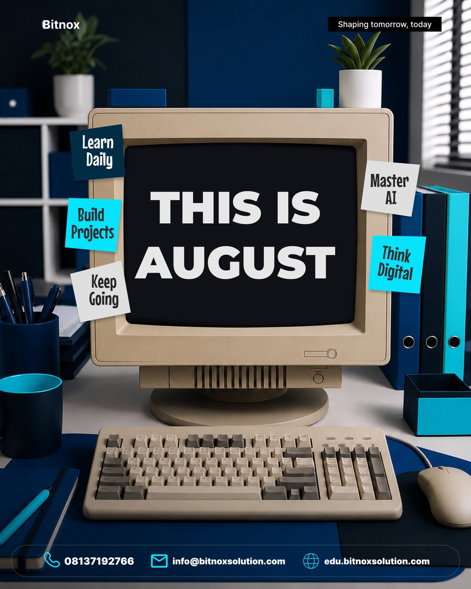 bitnox's tweet photo. August is still writing its story.

The question is: What are you building before it ends?

📘 Learn something new.
💻 Build something useful.
🤖 Explore AI.
🚀 Keep showing up.
Small, consistent actions create extraordinary results.
#ThisIsAugust #BuildProjects #LearnDaily #AI https://t.co/uRpGGMQEx3