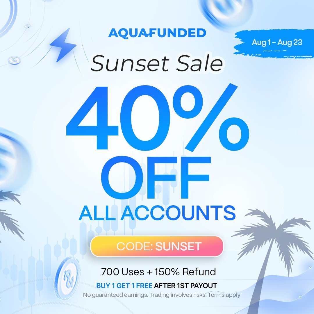Mecizoofx's tweet photo. Why stay on the sidelines when your next payout could be one trade away?

Use code SUNSET to get 40% OFF all AquaFunded accounts.

buy 1 account and get 1 FREE after your first payout.

Get funded today:
https://t.co/jWXJgJapRW

Who's taking advantage before the offer ends? 👇 https://t.co/O5VRobL410