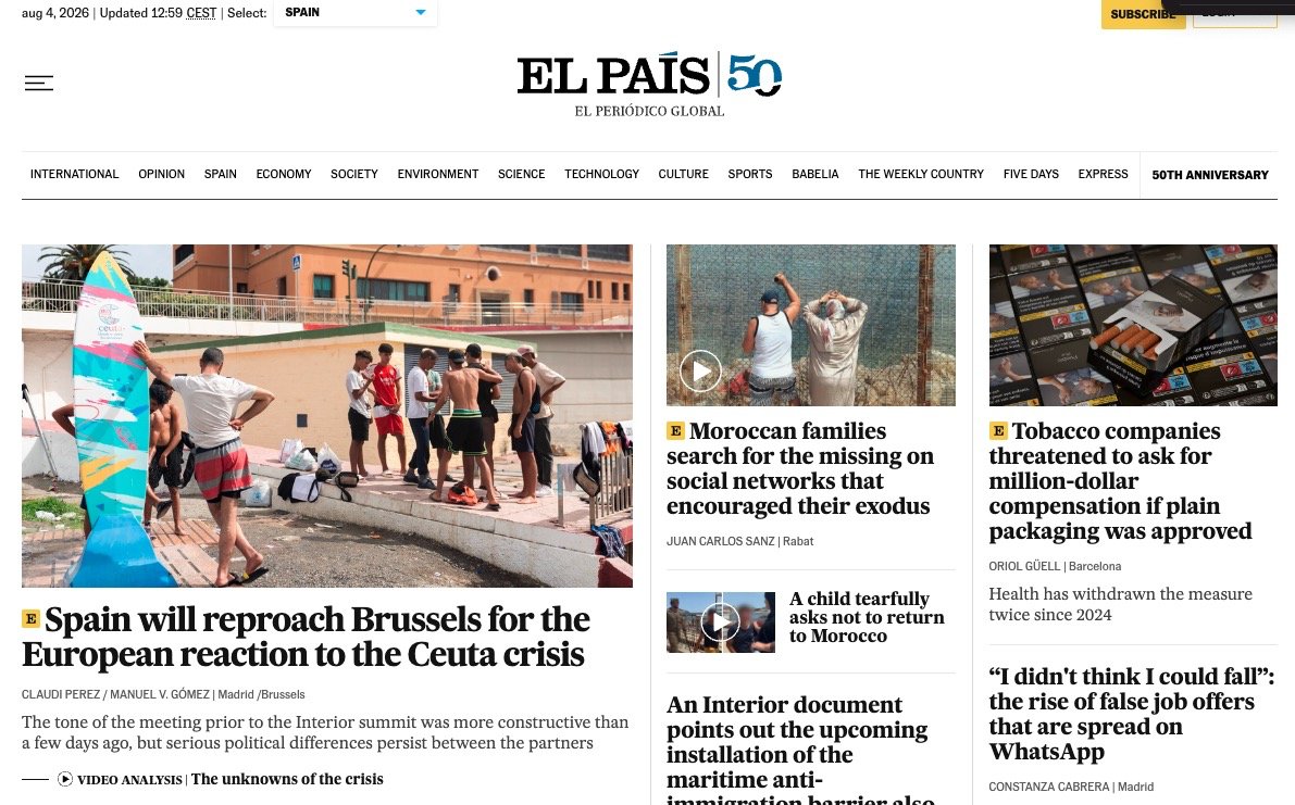 CorruptSanchez's tweet photo. It is a real disaster, while our thug president and head of a criminal organization @sanchezcastejon is bunkered in the Canary Islands with 4 tiers of security including a navigation ban. 
He has instructed the only newspaper with english edition, his personal pamphlet @el_pais to sugarcoat and minimize what is happening to a laughable level.
For comparison, see the frontpage of the rest of newspapares in Spain:
@el_pais @eldebate_com @TheObjective_es @okdiario @elmundoes