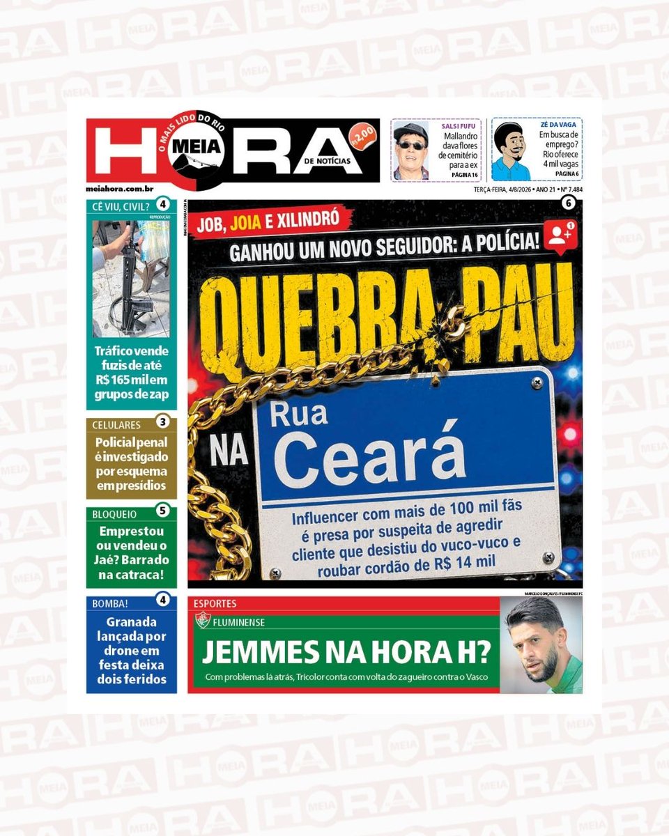meiahora's tweet photo. BOM DIA ☀️ 

Capa do jornal Meia Hora desta terça feira, 4 de agosto. O jornal mais lido do Rio traz as principais notícias para você.

#RioDeJaneiro
#MeiaHora https://t.co/xdVuB0Ru8r
