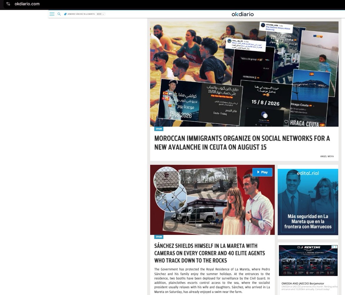 CorruptSanchez's tweet photo. It is a real disaster, while our thug president and head of a criminal organization @sanchezcastejon is bunkered in the Canary Islands with 4 tiers of security including a navigation ban. 
He has instructed the only newspaper with english edition, his personal pamphlet @el_pais to sugarcoat and minimize what is happening to a laughable level.
For comparison, see the frontpage of the rest of newspapares in Spain:
@el_pais @eldebate_com @TheObjective_es @okdiario @elmundoes