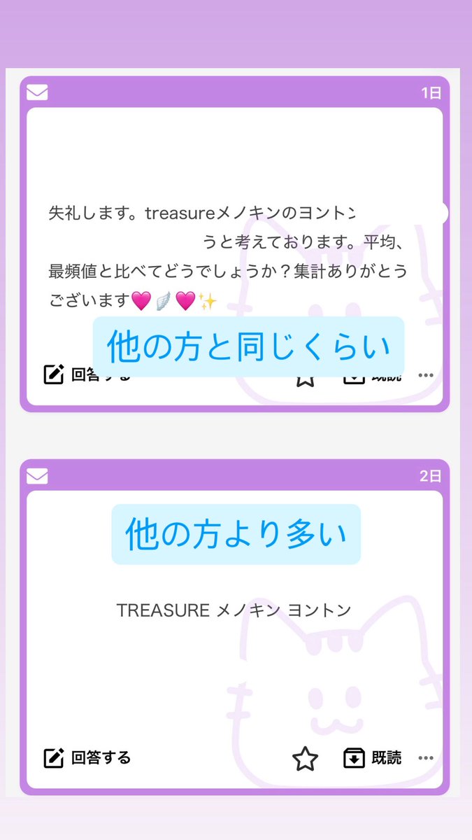 O818L988's tweet photo. 💎TREASURE メノキン ヨントン 集計

平均より上か下かのみです。
まだ、数値が少ないため体感で答えてます。
もう少し集まったら集計します。
枚数相談はmondまで🕊

TREASURE  ヨントン トレカ  全サ 集計 ボーダー 抽選 波 個サ サイン シリアル 当落 当たった  オフイベ メノキン ションリ https://t.co/ZPJT4Q23KG