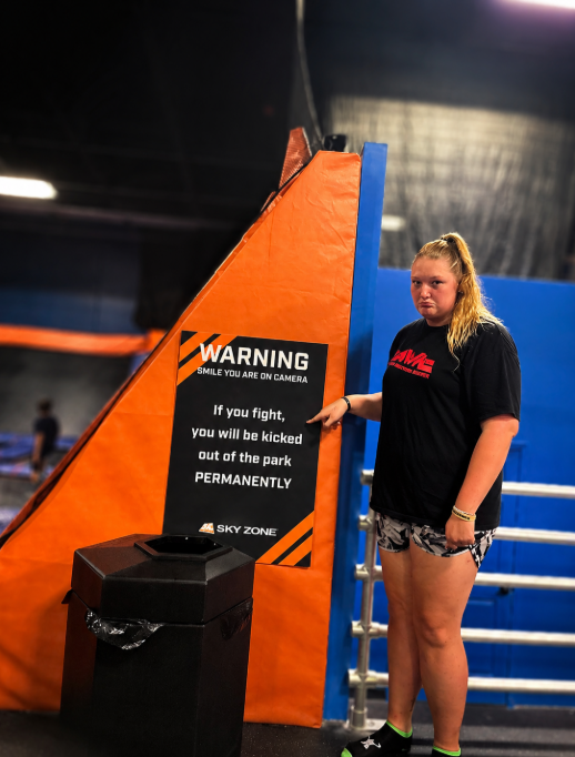 GrettaWrestler's tweet photo. Welp. Gretta is officially banned from Sky Zone. 🚫😅

Guess I'll have to keep the fighting inside the ring! 👊😤👊

#FearTheGiant #TheMonsterGretta #WrestlingHumor #NWA

@nwa @skyzone https://t.co/W5WkxGKXaK