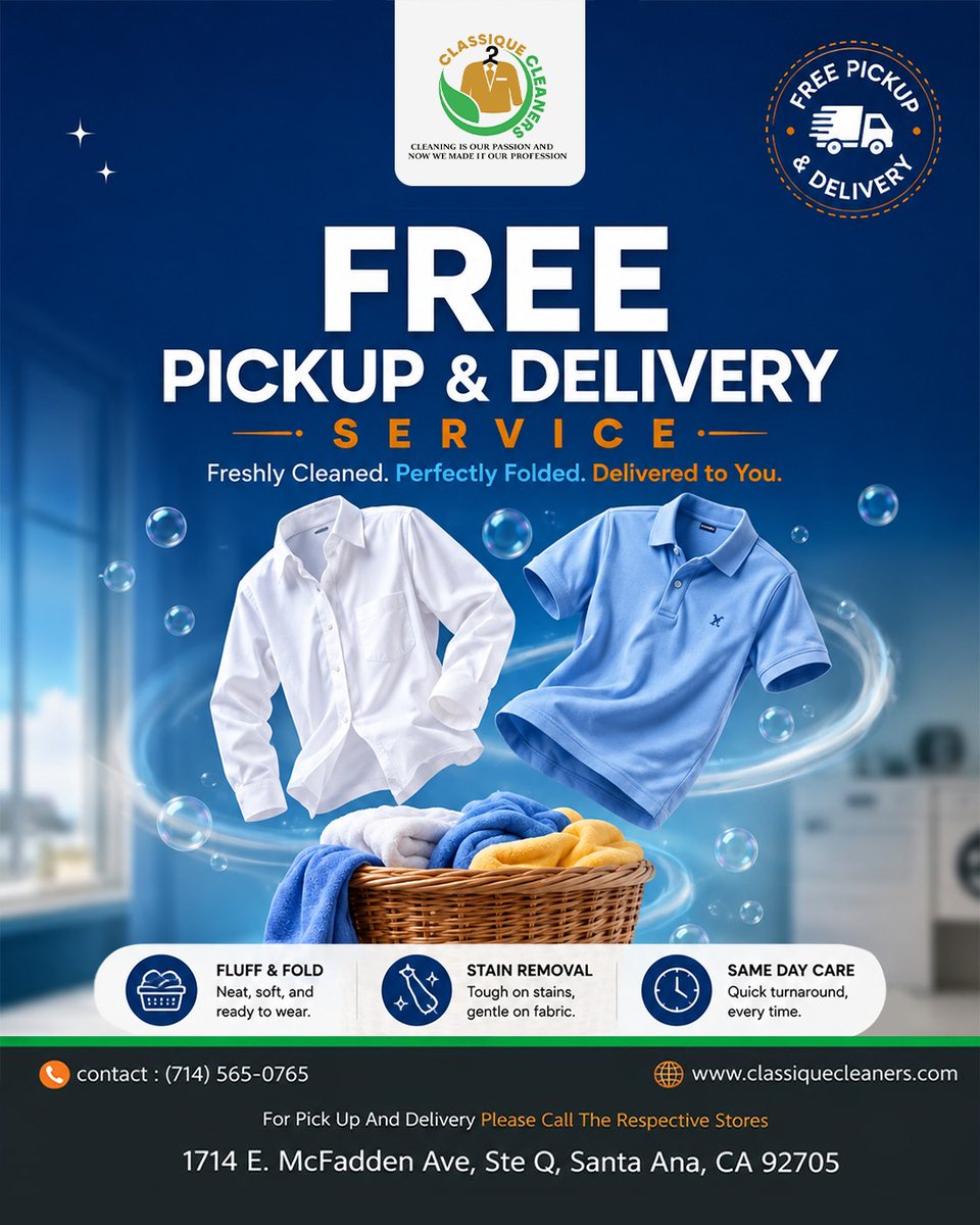 classiqueclean's tweet photo. We are proud to serve families and professionals right here in Santa Ana with our premium wash, dry, and fold services.  Best of all? Pickup and delivery are 100% FREE! 
(714) 565-0765
(714) 654-5925
https://t.co/WwWeDqF9li

 https://t.co/IVOgSUmtbe! https://t.co/muqWl1B1qg