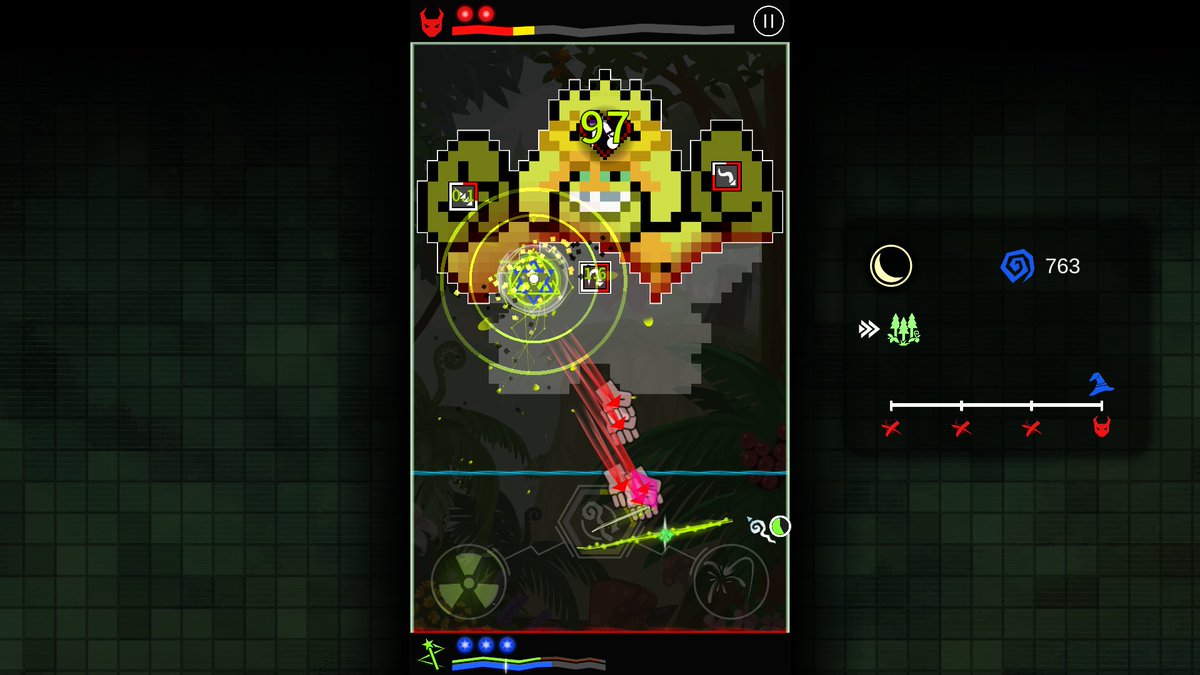 ReflectionWitch's tweet photo. Every line you draw changes the outcome of the fight.
🥷
 Reflection Witch isn't about button mashing it's about reading the battlefield, drawing your path, and finding creative ways to survive.  🤨

Which route would you choose here? 

 #indiegame #gamedev #pixelart #Steam https://t.co/wcUdQ74T9V