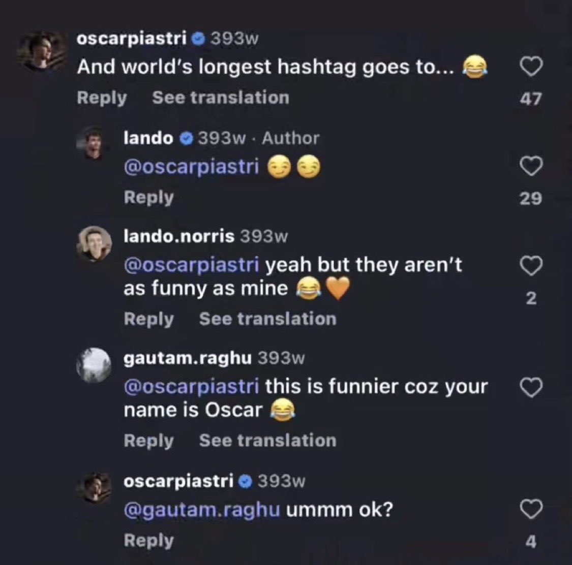 GETlTWRONG's tweet photo. the “ummm ok?“ will always be so funny to me why 18(?) years old oscar was so annoyed people were joining his talk with lando 😭😭😭 https://t.co/edCKchdVSH