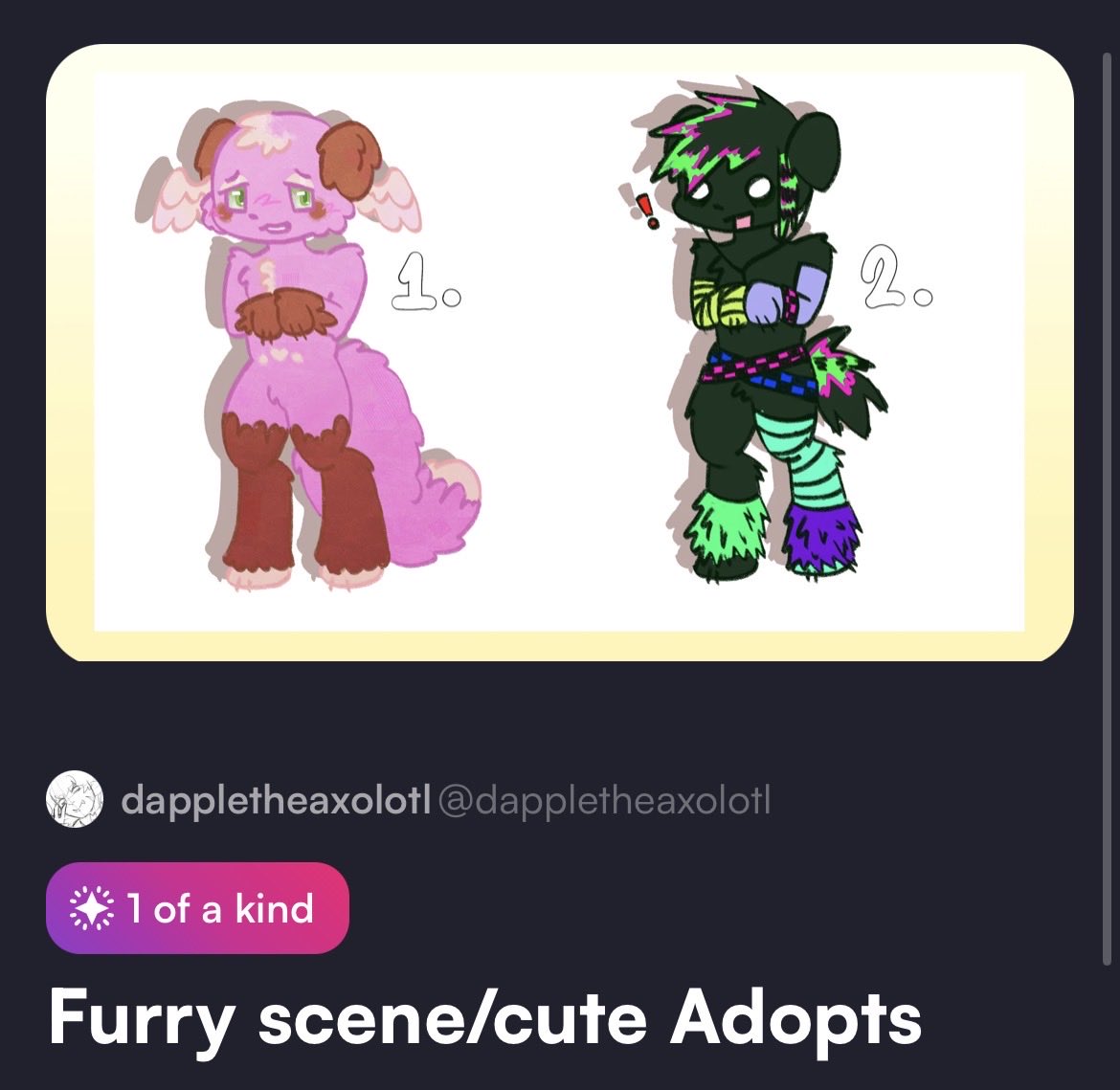 DappleTA's tweet photo. i am now on vgen and my COMMISSIONS are OPEN!!!! https://t.co/84nNxk5k2H as well as adopts (which are on SALE!!!!!1!)
#vgencommisions #vgen #vgencode https://t.co/JrmGkyduBS