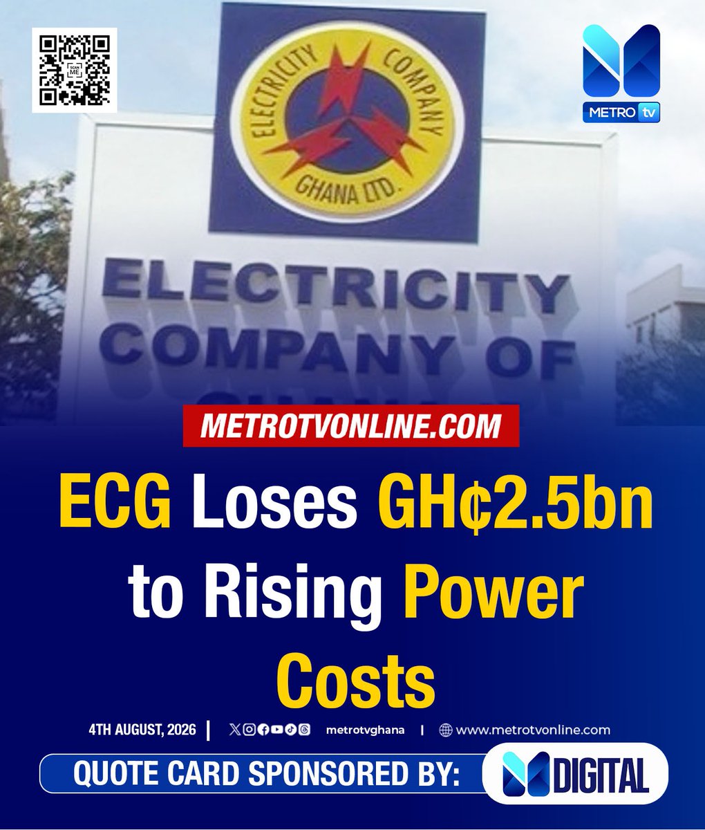metrotvgh's tweet photo. The Electricity Company of Ghana recorded a pre-tax loss of GH¢2.5 billion for the 2025 financial year, driven by rising power costs and the removal of a substantial government financial lifeline.

#MetroNews #metrotvonline https://t.co/92xlQzQx7W