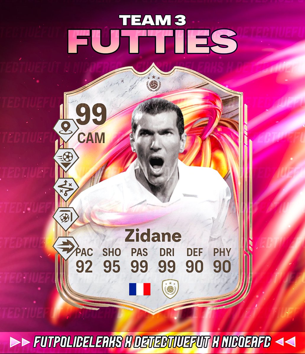 FutPoliceLeaks's tweet photo. 🚨 EXCLUSIVE: ZIDANE 🇫🇷  is set to come to Ultimate Team in FUTTIES TEAM 3 🔥

Tell me what players you want to see and I will tell you if they are in the team or not 👀👇

Stats &amp; PS+ are a prediction  🖊️ https://t.co/XUDeMIbkJw