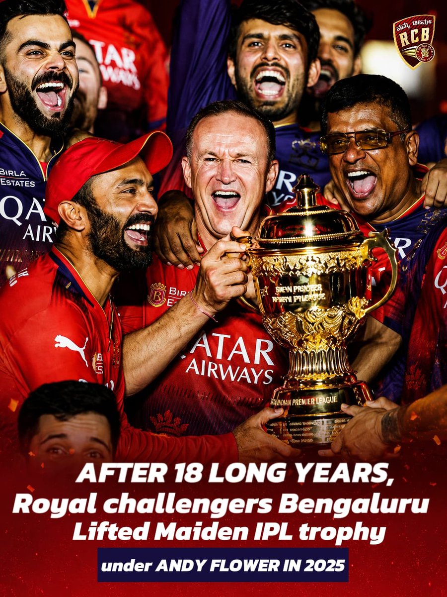 nammateamrcb's tweet photo. August 4, 2023—the day RCB's story changed forever. Andy Flower didn't just end the wait; he built a legacy. Some appointments make headlines; this one created an era. Back-to-back champions. Thank you for changing RCB forever. ❤️🏆
#AndyFlower #PlayBold #Champions #NammaTeamRCB https://t.co/TNCYrXl99b