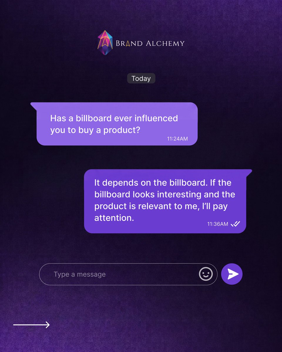 BrandAlchemyi's tweet photo. It’s popular knowledge that placing your business on a billboard increases brand awareness.

However, we decided to ask people if it had event made them buy?

And here’s what they said: https://t.co/qDp88hBkIS