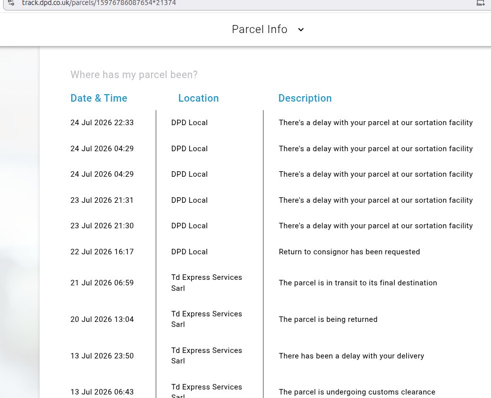 diegogullo's tweet photo. @DPDUkHelp44 keeping #disappointing I would say, entrusted DPD with bags shipping outside UK, no comms transparency and now bags are #lost. Nobody knows where they are, must be stolen by employees and DPD still doesnt give a real answer... tracking just said delayed on 24th. https://t.co/dShVSvz2gp