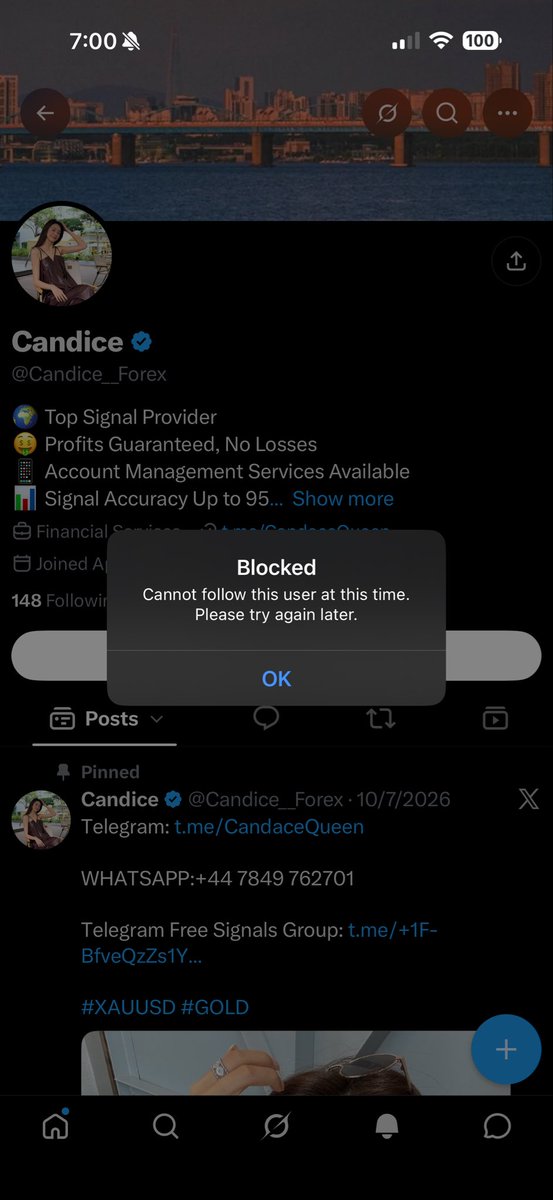 StephenKeegan77's tweet photo. @XAUUSD_team Do not trust Candice - changed account name weekly - scammer - check number on telegram and WhatsApp https://t.co/BnU9WzW24M