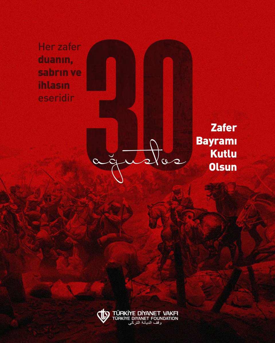 DiyanetVakfi's tweet photo. İman edenlerle beraber olduğunu müjdeleyen Rahman’ın inayetiyle, savaş meydanlarında kahramanlar, milletimizin istiklalini tescillemiş; hürriyet meşalesini ebediyete taşımıştır.

Her zafer duanın, sabrın ve ihlasın eseridir. Bugün ve daima Rabbimizden, geçmişten bugüne uzanan kahramanların ruhuna rahmet, vatanımıza da daimî esenlik niyaz ederiz.

#30AğustosZaferBayramı