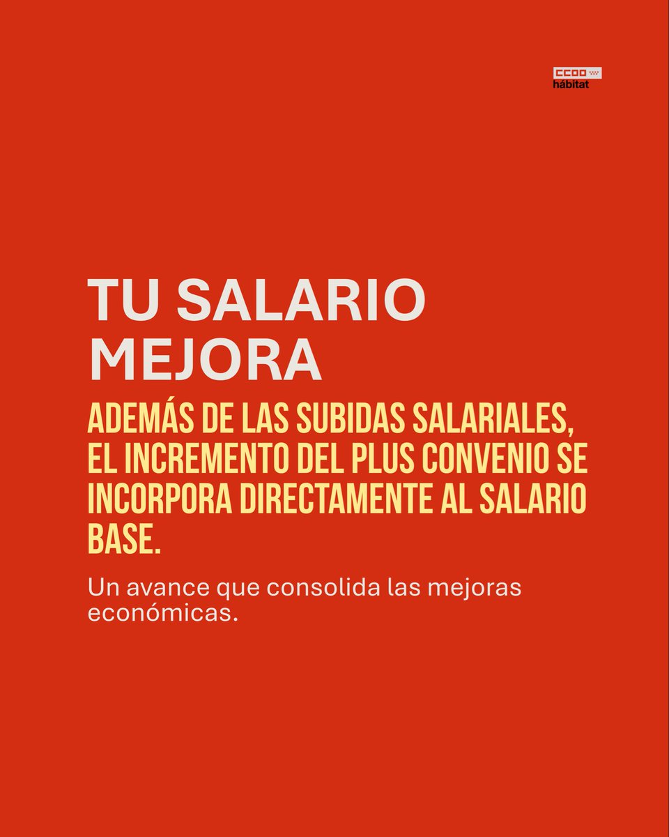CCOOHabitat_MAD's tweet photo. 2/3
✅ Subidas salariales durante los tres próximos años.
✅ Se mantiene la antigüedad.
✅ No se recorta ningún derecho adquirido.
✅ Se conserva el complemento de IT, manteniendo el 100 % del salario base, plus convenio y antigüedad desde el primer día de la primera Baja del Año https://t.co/txN46d5tMM