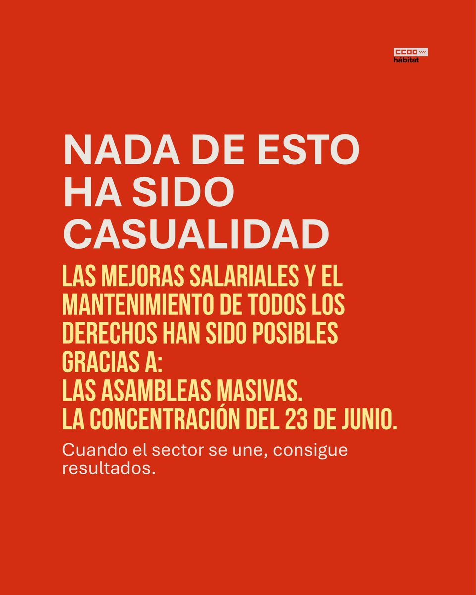 CCOOHabitat_MAD's tweet photo. 3/3 Estos avances no han caído del cielo.
Son el resultado de las asambleas, de la participación de las trabajadoras y trabajadores y de la masiva concentración del pasado 23 de junio, que dejó claro que el sector no estaba dispuesto a dar un paso atrás.

#ConvenioLimpieza https://t.co/wJ2eVeIlOt