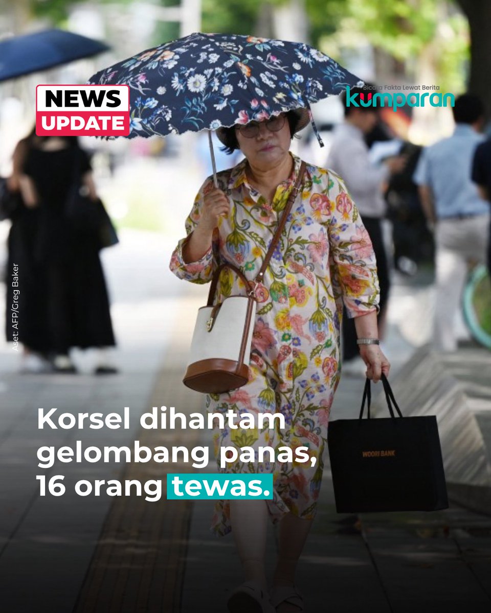 kumparan's tweet photo. Presiden Korea Selatan Lee Jae-myung pada Selasa (4/8) meminta pemerintah meningkatkan dukungan bagi masyarakat yang terdampak gelombang panas ekstrem. Ia mengatakan jumlah korban jiwa akibat cuaca panas telah meningkat menjadi 16 orang. 

Dalam rapat kabinet, Lee meminta para pejabat mengambil langkah-langkah yang diperlukan untuk melindungi kehidupan sehari-hari masyarakat.

Badan cuaca Korea Selatan melaporkan, Kota Yangsan di wilayah tenggara mencatat suhu mencapai 42,5 derajat Celsius pada Minggu (3/8). Angka tersebut menjadi suhu tertinggi yang pernah tercatat dalam 122 tahun pengamatan cuaca di negara itu.

📸: Dok. AFP/Greg Baker.

Baca selengkapnya dengan klik link di bio. Cari tahu berita update lainnya dengan download aplikasi kumparan di App Store atau Google Play.⁠

📝: newsupdate | update | news | oneliner | R051 | E158

#bicarafaktalewatberita #kumparan