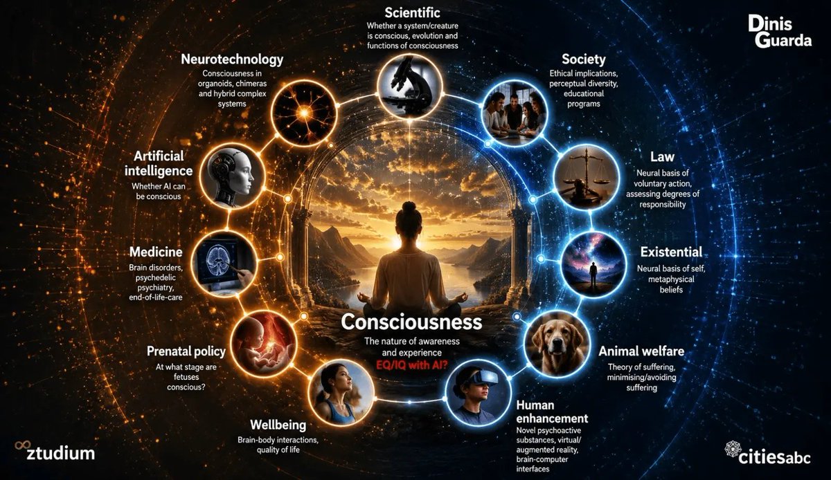 dinisguarda's tweet photo. AI &amp; #Consciousness: 
#EQ/#IQ with #AI?

If a system passes every behavioural test for awareness, but the mechanism contains nothing you'd call feeling, do you owe it moral consideration, or only courtesy?

https://t.co/pCsA5oTvSh https://t.co/mcbRPLxhnu