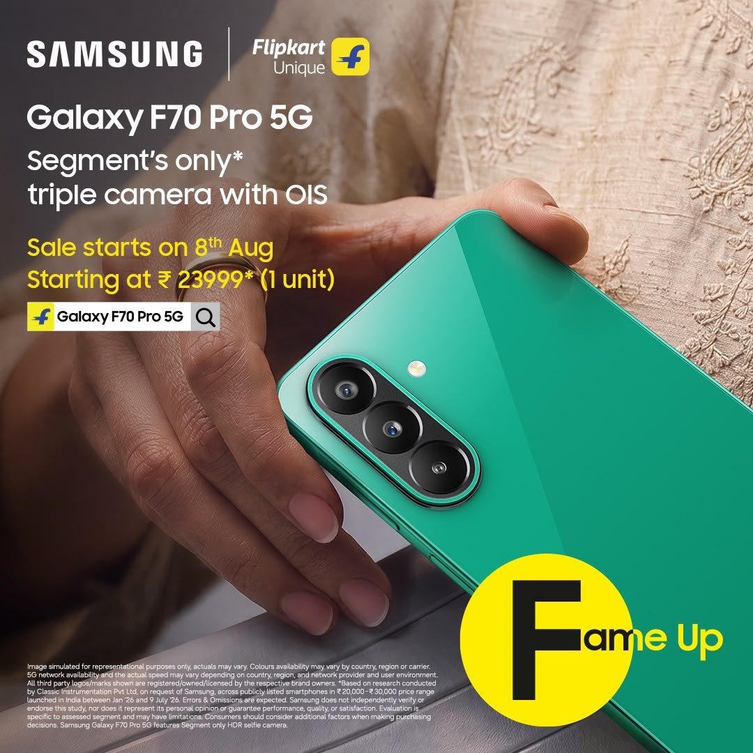 vikaram28's tweet photo. 📸 Content banana hai toh momentum break nahi hona chahiye. Samsung Galaxy F70 Pro 5G ke Snapdragon Processor aur fast LPDDR5X RAM keep you moving. The creator's phone sirf ₹23,999 mein. 🚀 #GalaxyF70ProAt23999 https://t.co/VFzpE4TH5x