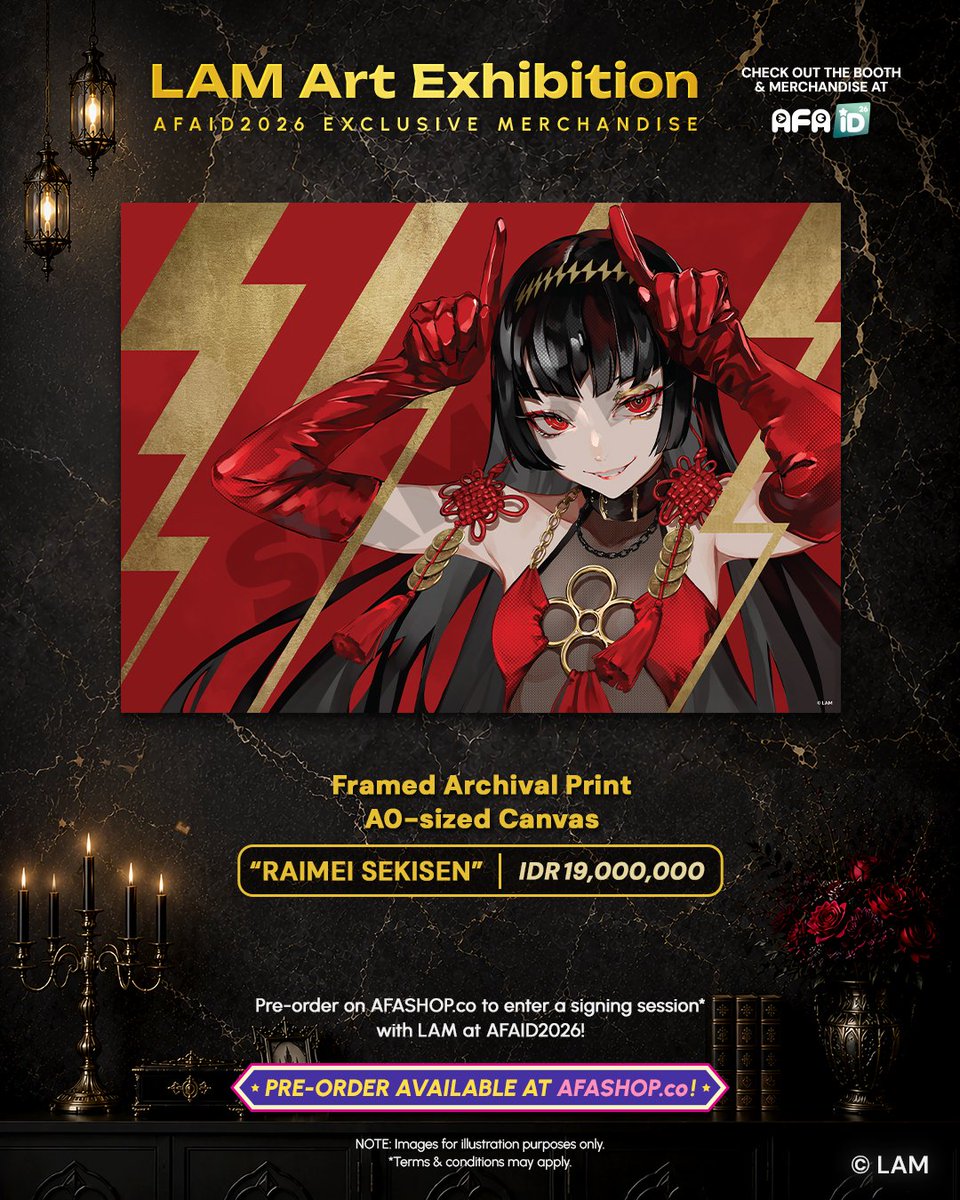 animefestasia's tweet photo. #AFAID26 LAM's @ramdayo1122 exclusive merch at AFA Indonesia 2026! 

Prints, apparel, desk mats, stands &amp; more. Pre-order at AFASHOP to enter signing session. 

Also catch his talk show on 16 Aug (Sun) at NEXT STAGE. 

Pre-order NOW: https://t.co/6KR4DgKXF6 https://t.co/GyBMOL9hT9